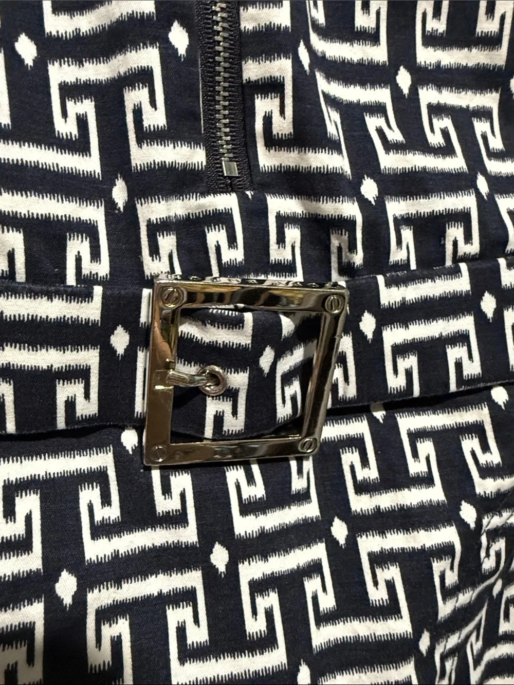 Tory Burch Navy and White Geo-Print Sleeveless Midi Dress